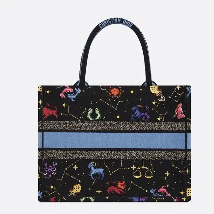 Cheap Pixel Tote Motif Zodiac Dior Black Book Canvas 0422 Luxury